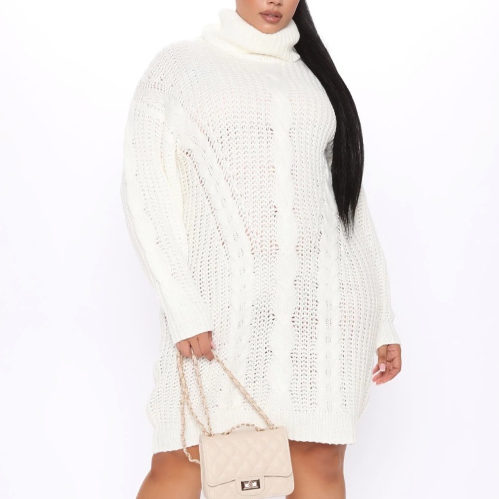 FN Fashion Nova Knit Decision Mini Sweater Dress in Ivory